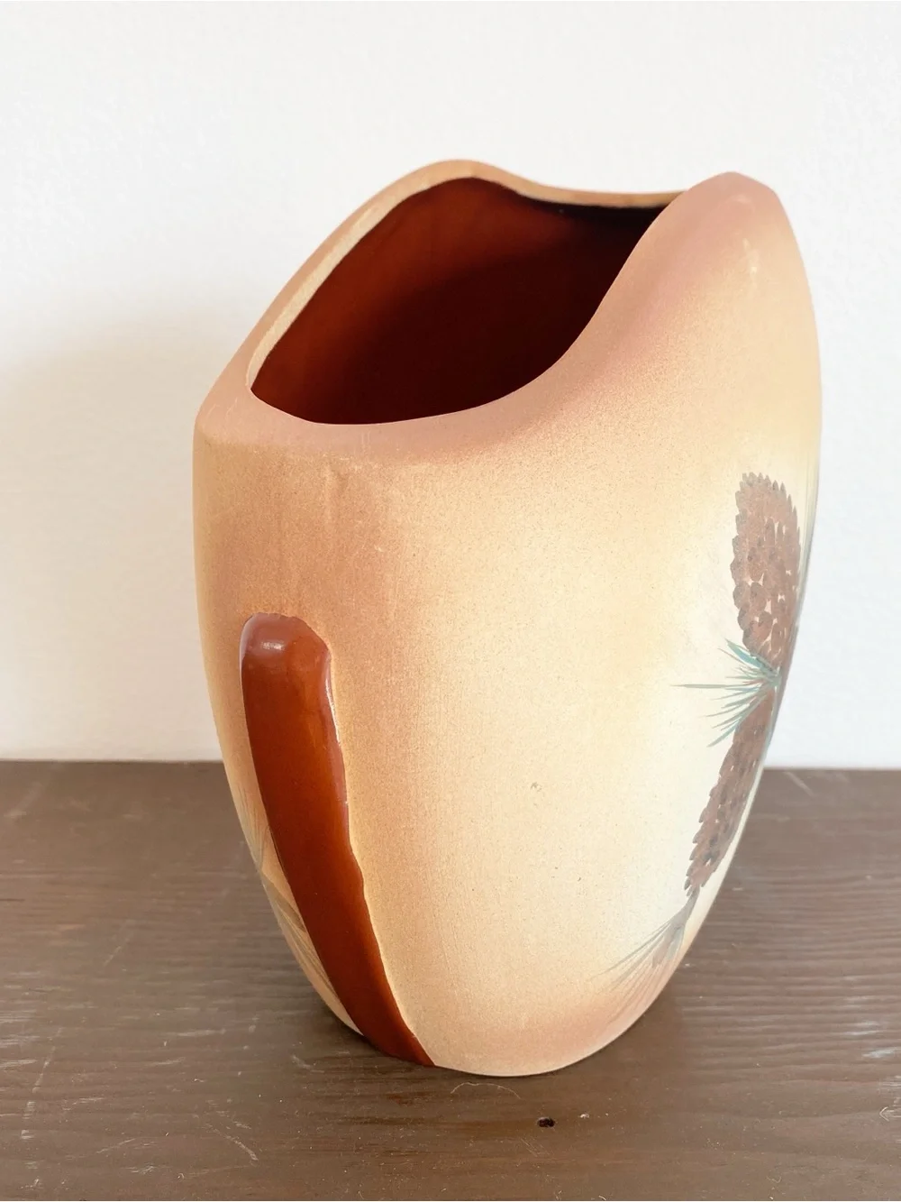 Vintage Pinecone Ceramic Rustic Lodge Cabin Decor Matte Painted Vase Planter 8x6